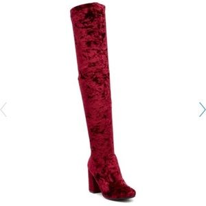 Carlos Santana Rumer Red Velvet Over The Knee Boots Size 7 | Crushed Velvet OTK